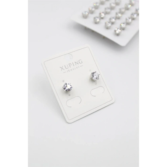 Büyük Boy Zirkon Taşlı Tektaş  Küpe - Gümüş