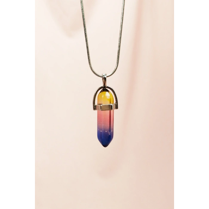 Çakra Doğal Taşı Zincirli El Yapımı Tasarımlı Kolye Uç: 3,5 cm Zincir: 20 cm Kutulu