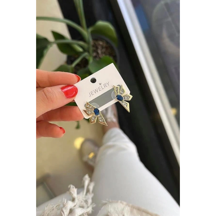 Çiçek Küpe - Mavi