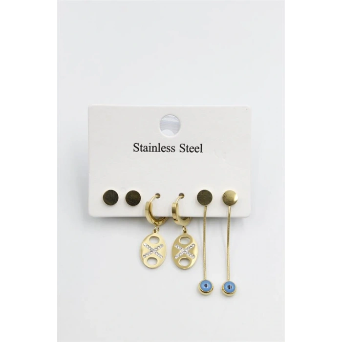 Çoklu Nazar Küpe - Altın