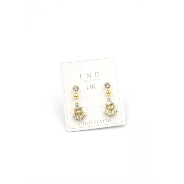 Çoklu Taşlı Küpe - Altın