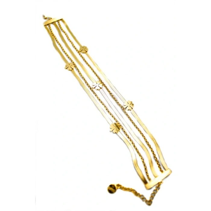 Çoklu Yonca Zincir Bileklik - Altın