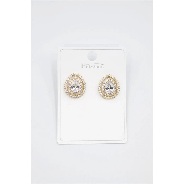 Damla Taşlı Küpe - Altın