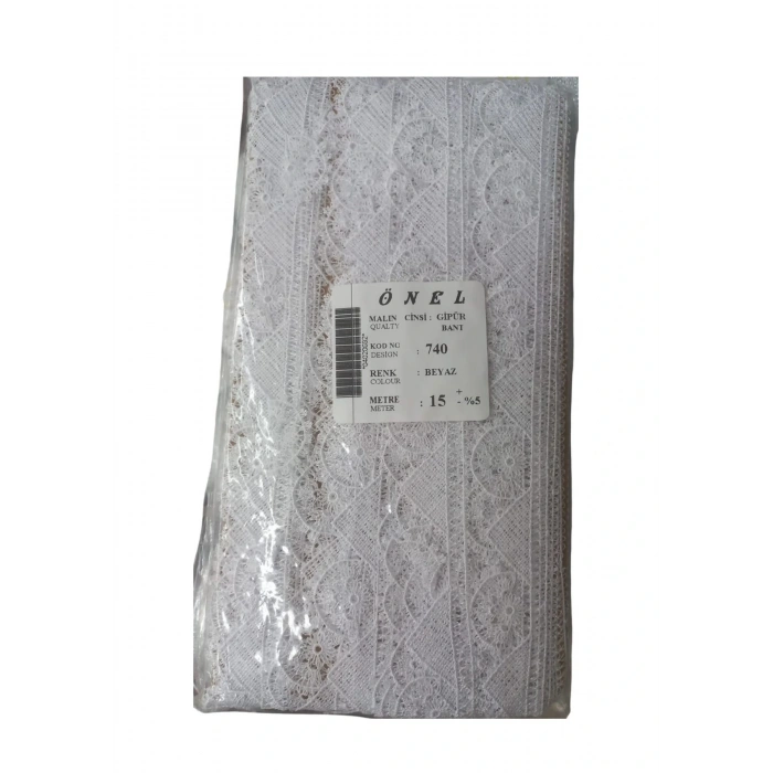 Dantel Polyester Güpür Bant Beyaz 15 Metre En 5 cm ON-740-B