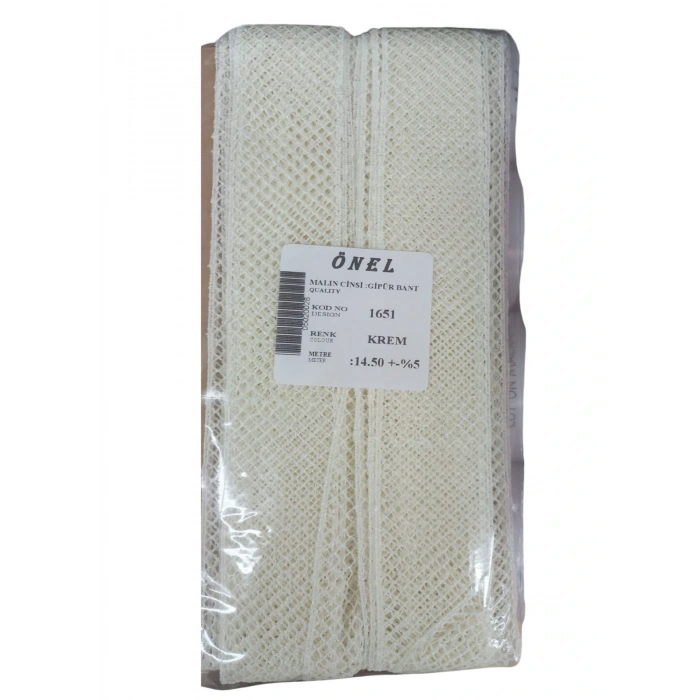 Dantel Polyester Güpür Bant Krem 14,50 Metre En 3 cm ON-1651-KR