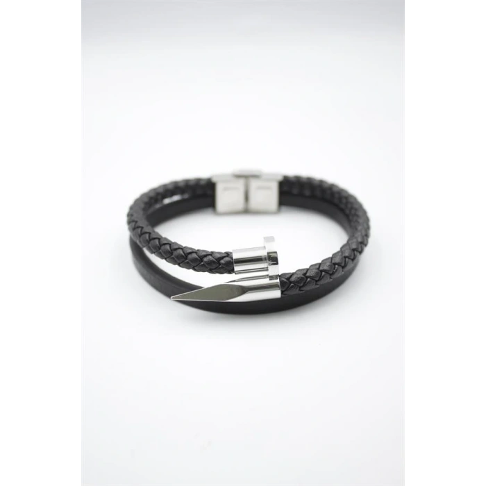 Deri Çivi Bileklik - Gümüş