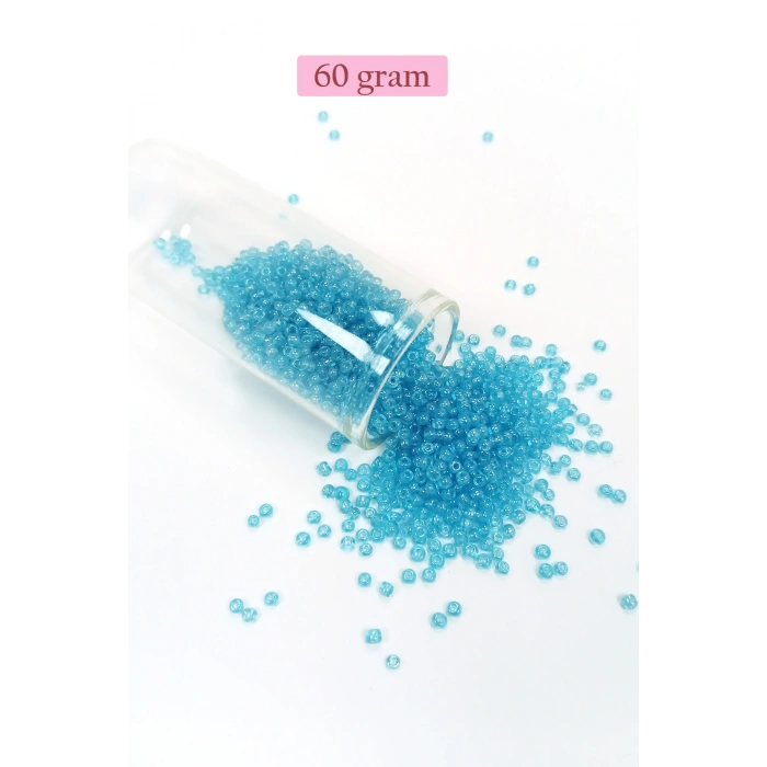 Dökme Cam Kum Boncuk (11/0) 2 mm - 60 Gram -  Şeffaf Camgöbeği - BNC058