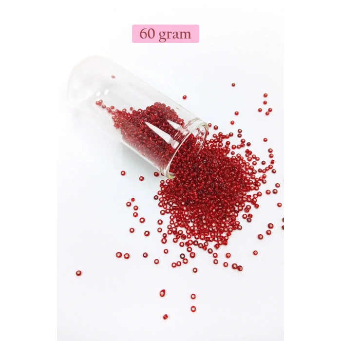 Dökme Cam Kum Boncuk (11/0) 2 mm - 60 Gram -  Şeffaf Koyu Kırmızı - BNC050