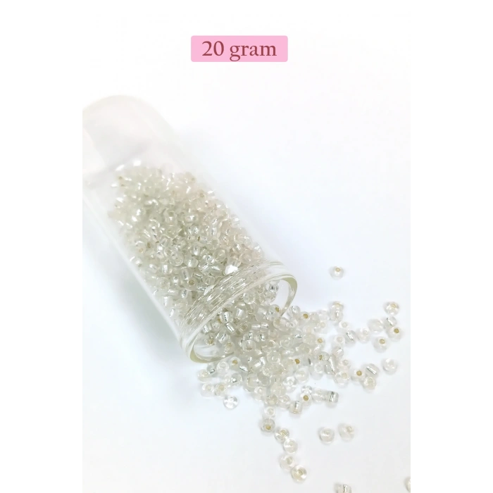 Dökme Cam Kum Boncuk (8/0) 3 mm - 20 Gram - Şeffaf Gümüş - BNC160