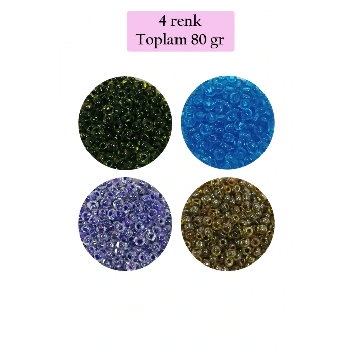 Dökme Cam Kum Boncuk (8/0) 3 mm - 4 Renk - Toplam 80 Gram - BNC425