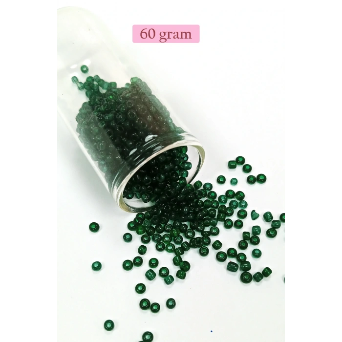 Dökme Cam Kum Boncuk (8/0) 3 mm - 60 Gram - Şeffaf Koyu Yeşil - BNC196