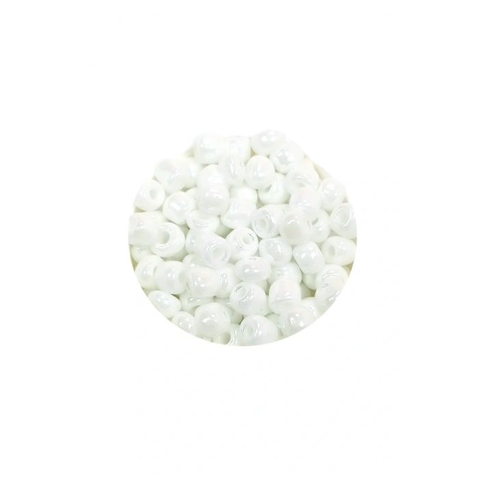 Dökme Cam Kum Boncuk Büyük Boy (6/0) 4 mm - 20 Gram - Kar Beyaz - BNC073