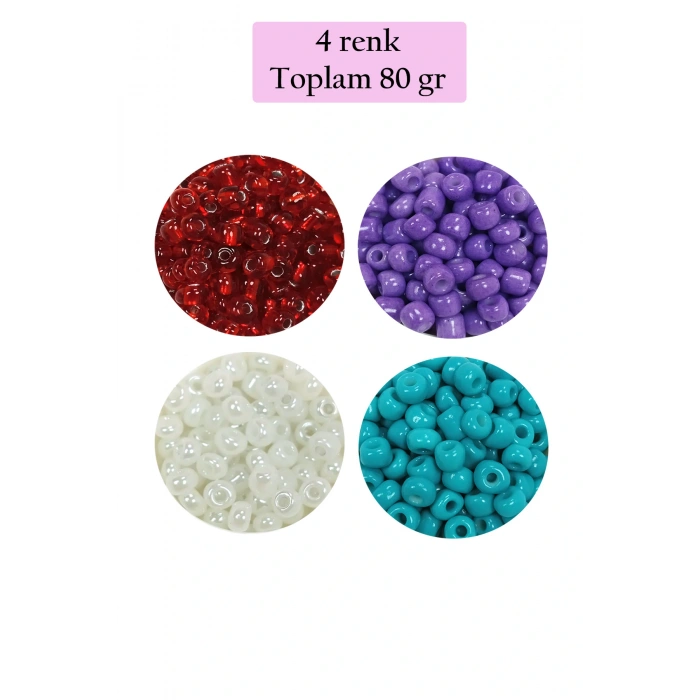Dökme Cam Kum Boncuk Büyük Boy (6/0) 4 mm - 4 Renk - Toplam 80 Gram - BNC409
