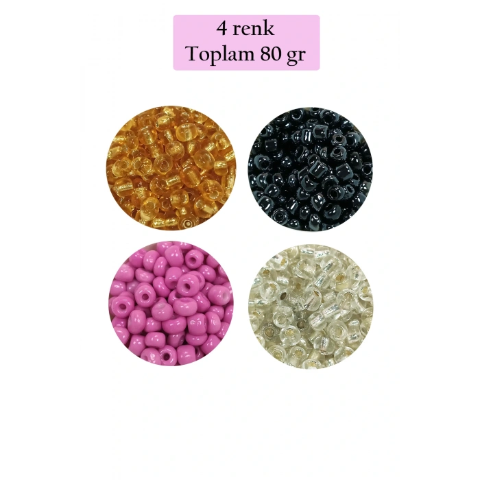 Dökme Cam Kum Boncuk Büyük Boy (6/0) 4 mm - 4 Renk - Toplam 80 Gram - BNC410