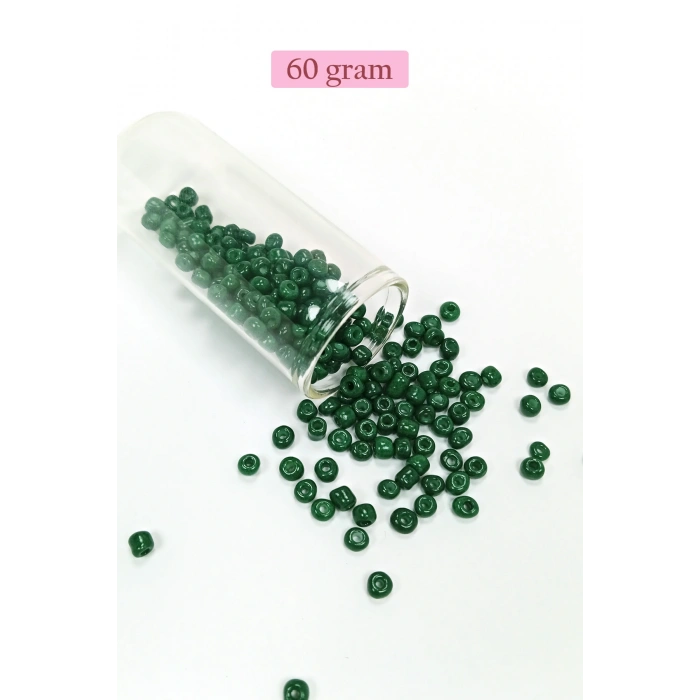 Dökme Cam Kum Boncuk Büyük Boy (6/0) 4 mm - 60 Gram - Koyu Yeşil - BNC140