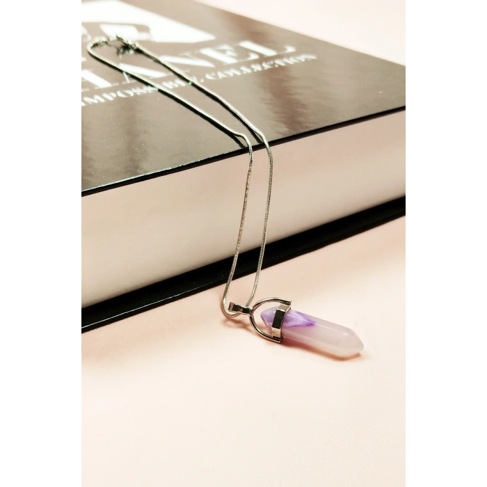 Florid Doğal Taşı Zincirli El Yapımı Tasarımlı Kolye Uç: 3,5 cm Zincir: 20 cm Kutulu