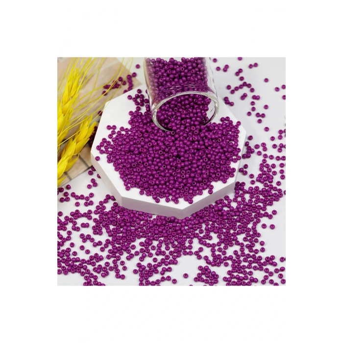 Fuşya Renk 4 mm Yaklaşık 220 adet/20 gram Cam Boncuk Oya Yazma Bileklik ve Kolye