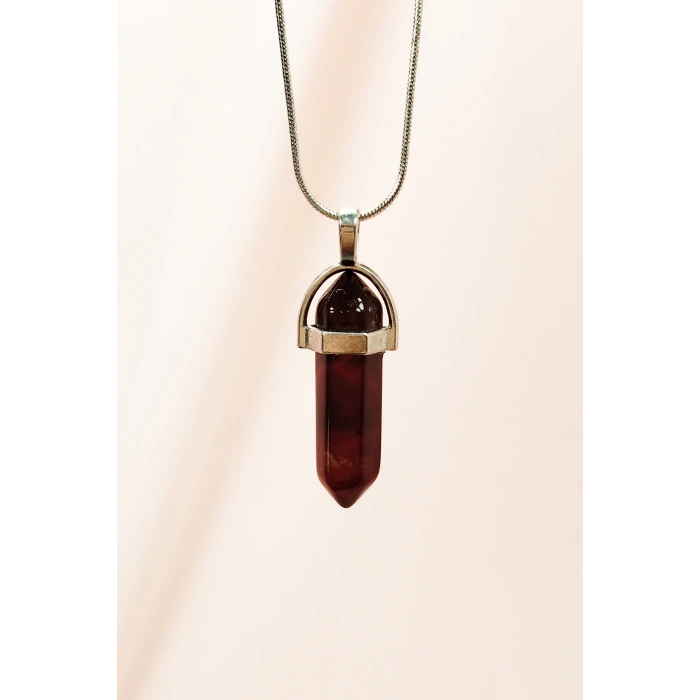 Granit Doğal Taşı Zincirli El Yapımı Tasarımlı Kolye Uç: 3,5 cm Zincir: 20 cm Kutulu