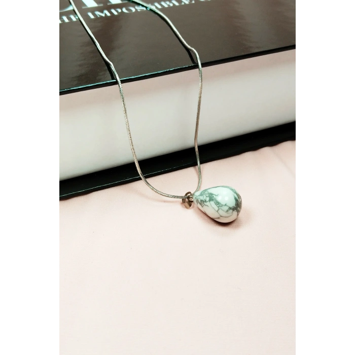 Havlit Doğal Taşı Zincirli El Yapımı Kolye Uç: 2 cm Zincir: 20 cm Kutulu