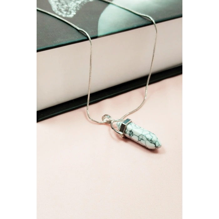 Havlit Doğal Taşı Zincirli El Yapımı Tasarımlı Kolye Uç: 3,5 cm Zincir: 20 cm Kutulu