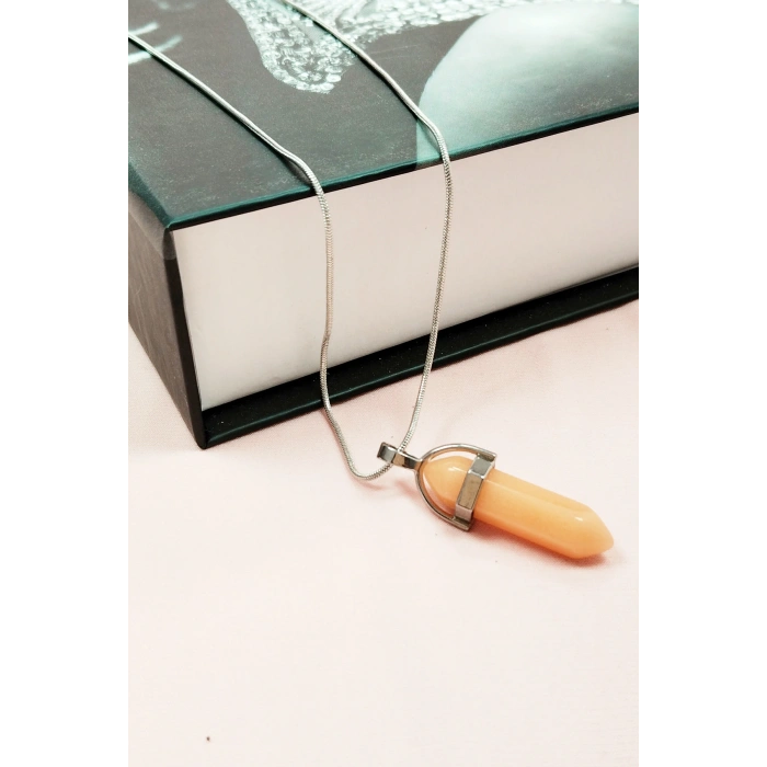 Himalaya Doğal Taşı Zincirli El Yapımı Tasarımlı Kolye Uç: 3,5 cm Zincir: 20 cm Kutulu