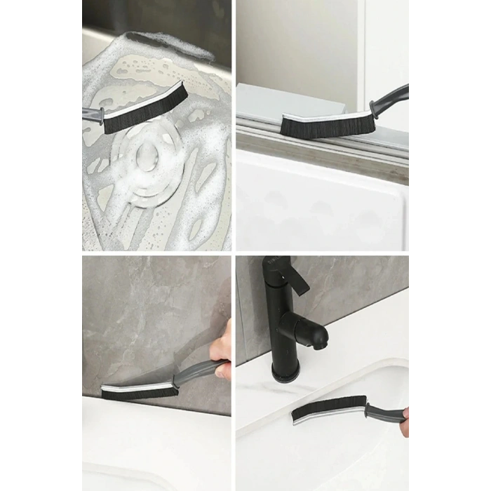 İnce Kıl Temizlik Fırçası Banyo Mutfak Pencere Oluk Klozet Kenarı Kavisli Detay Temizleme Fırçası