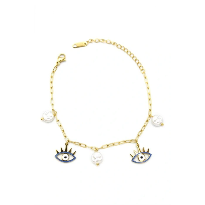 İnci Göz Bileklik - Altın