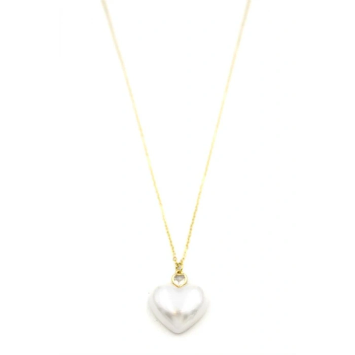 İnci Kalp Kolye - Altın