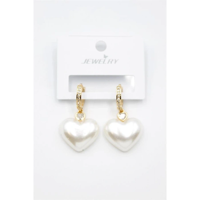 İnci Kalp Küpe - Altın