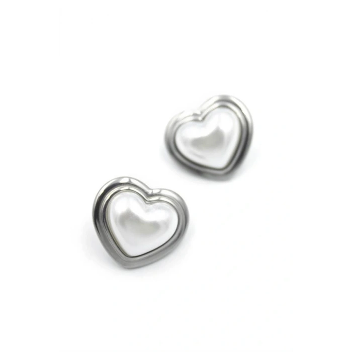 İnci Kalp Küpe - Gümüş
