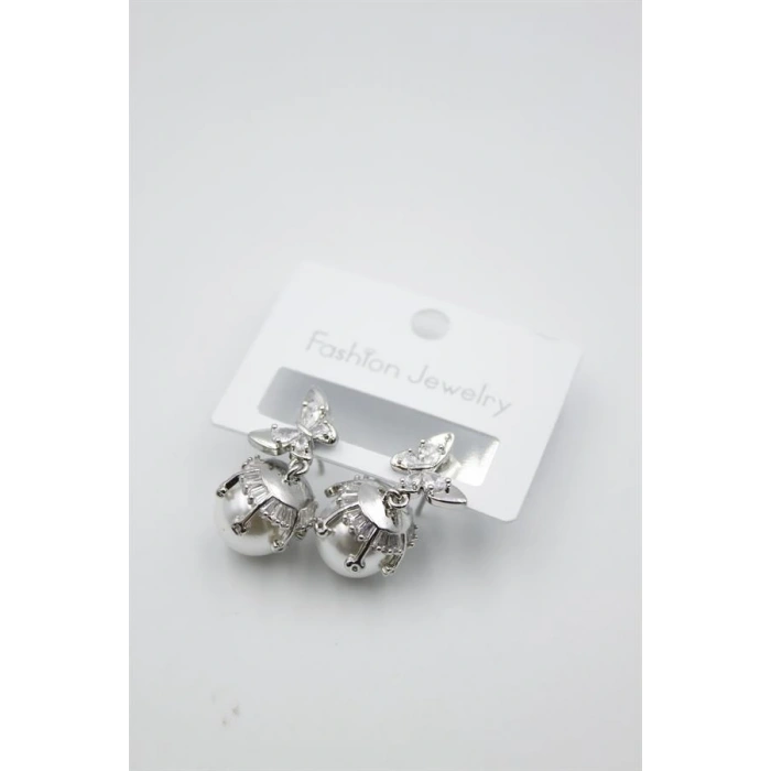 İnci Kelebek Küpe - Gümüş