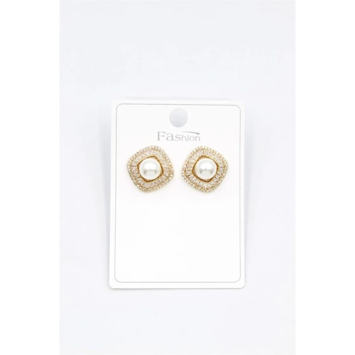 İncili Baget Taşlı Küpe - Altın