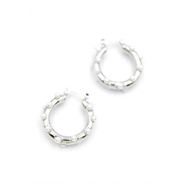 İncili Halka Küpe - Gümüş