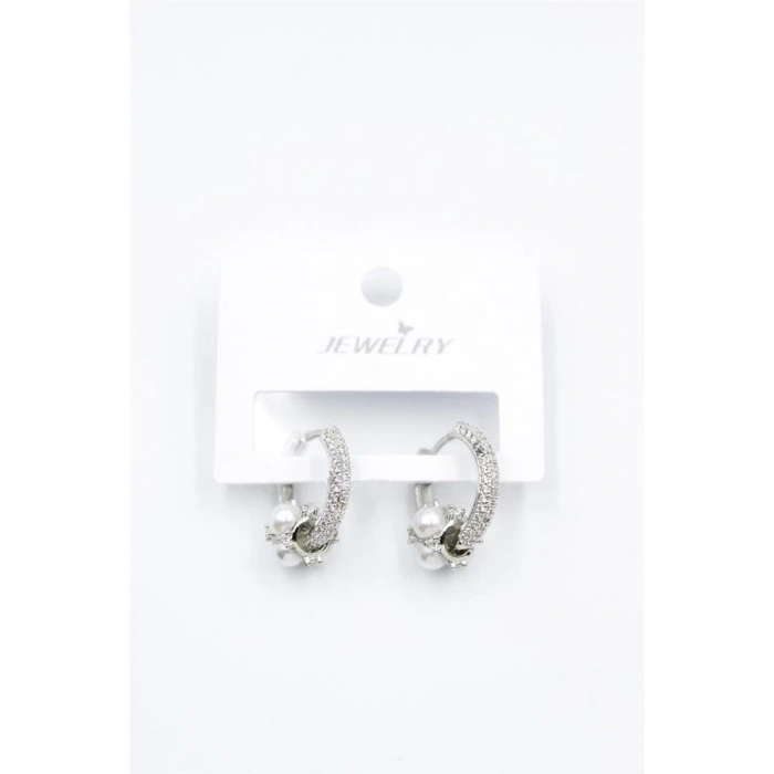 İncili Taşlı Halka Küpe - Gümüş