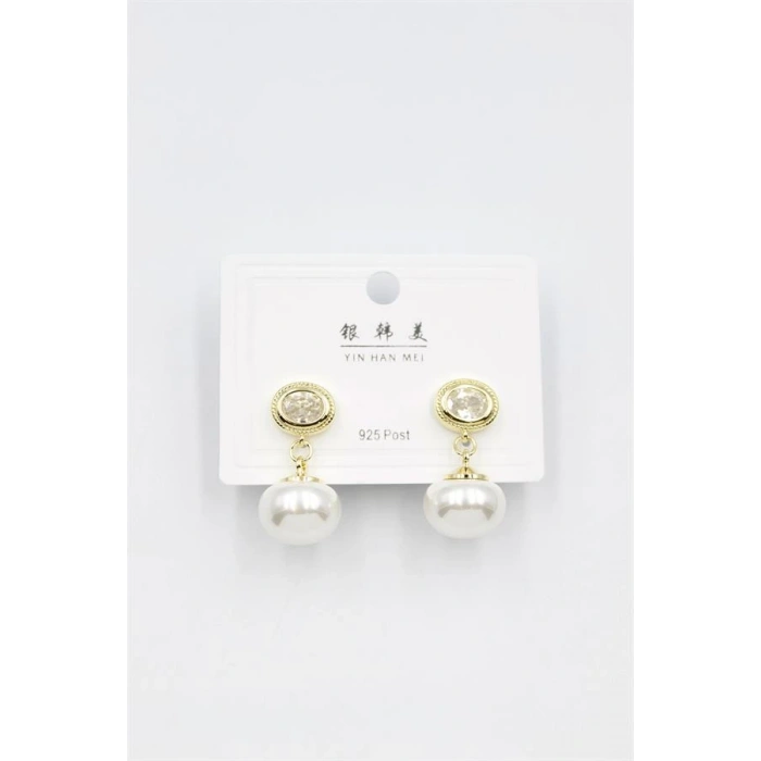 İncili Taşlı Küpe - Altın