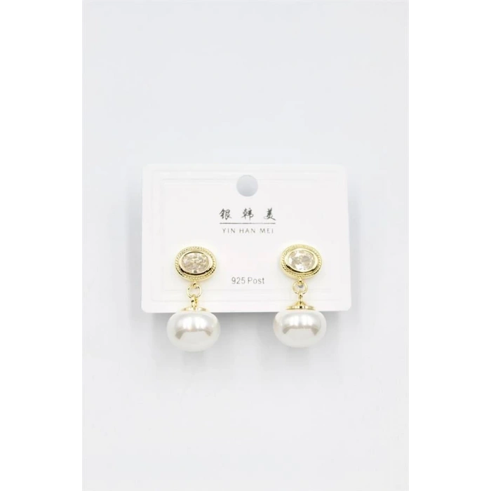 İncili Taşlı Küpe - Altın