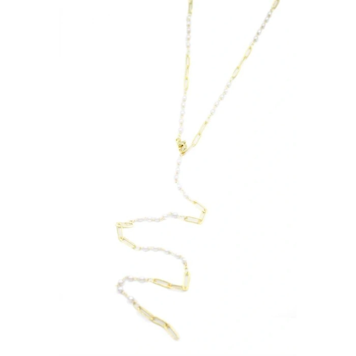 İncili Y Kolye - Altın