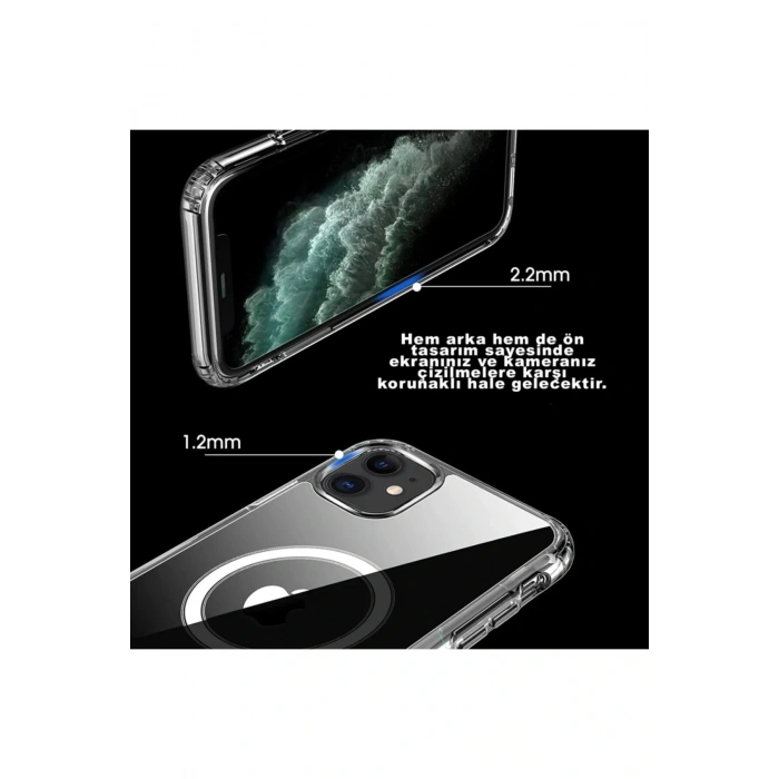 Iphone 12 Pro Kılıf Kamera Lens Korumalı Magsafe Destekli Şeffaf Darbe Emici Sert Kapak