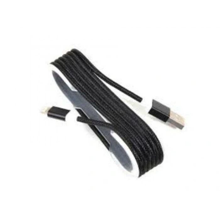 İphone Örgü Şeklinde Renkli Çelik Şarj Data Kablosu - Siyah