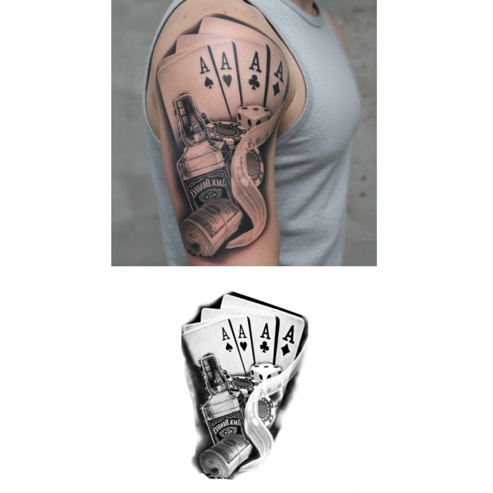 İskambil Dolar Zar Geçici Dövme Şablonu Büyük Boy