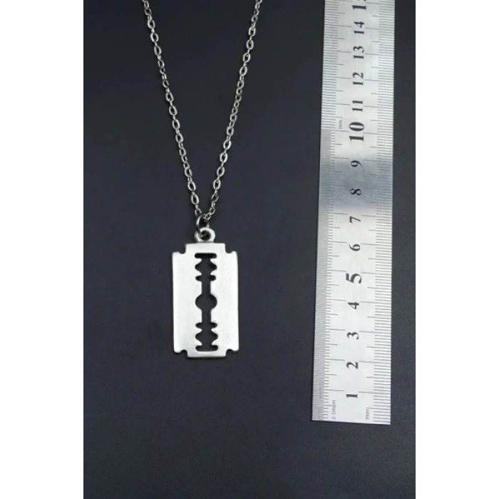 Jilet Çelik Kolye - Jilet Model Paslanmaz Gümüş Renk Çelik Kolye