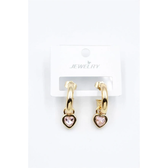 Kalp Halka Küpe - Pembe