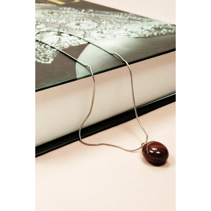 Kantaşı Doğal Taşı Zincirli El Yapımı Kolye Uç: 2 cm Zincir: 20 cm Kutulu