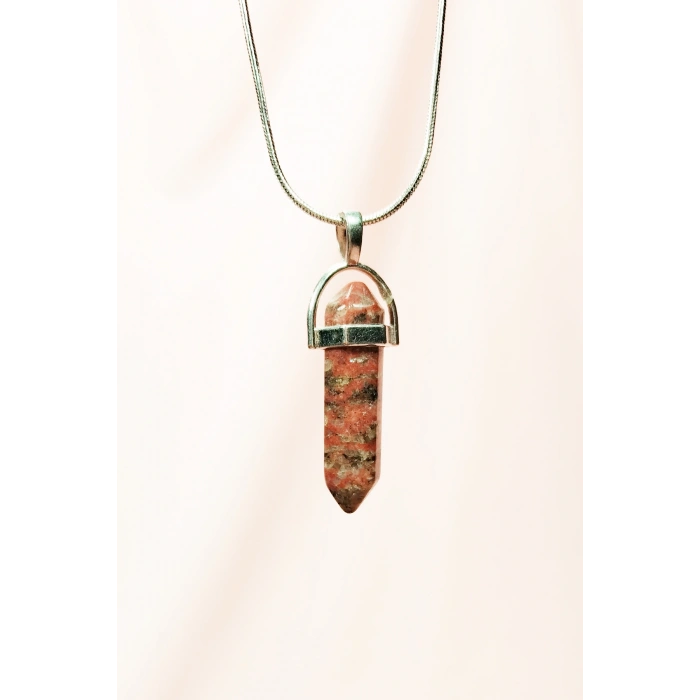 Kantaşı Doğal Taşı Zincirli El Yapımı Tasarımlı Kolye Uç: 3,5 cm Zincir: 20 cm Kutulu