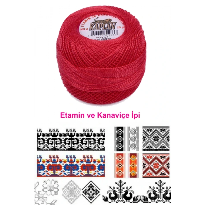 Kaplan Etamin Ve Kanaviçe İpi 8 No Kod/Renk: NAR ÇİÇEĞİ - Royaleks