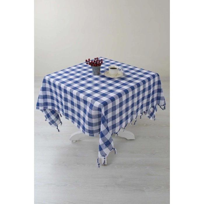 Kareli Saçaklı Mavi Masa/piknik/sofra Örtüsü 165x170 Cm
