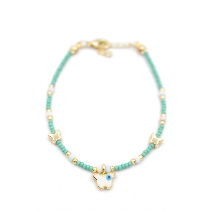 Kelebek Boncuk Bileklik - Açık Yeşil