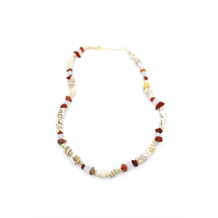 Kırıktaşlı Deniz Kabuğu Kolye - Kırmızı