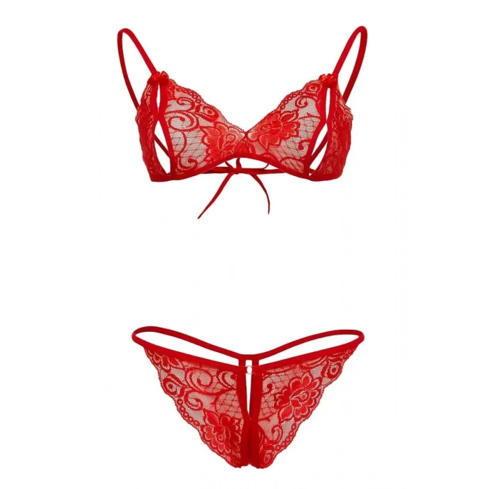 Kırmızı Dantelli Fantazi Sütyen Ve G-string Takım Tm2048