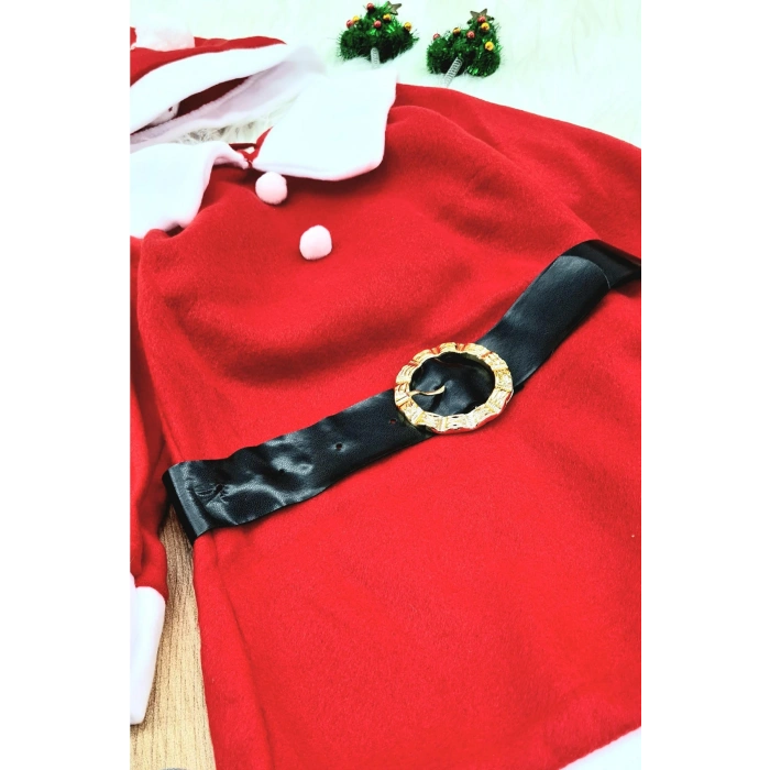 Kız Çocuk Noel Anne Yılbaşı Kostümü Etekli Şapkalı Elbise Yılbaşı Noel Baba Kostümü